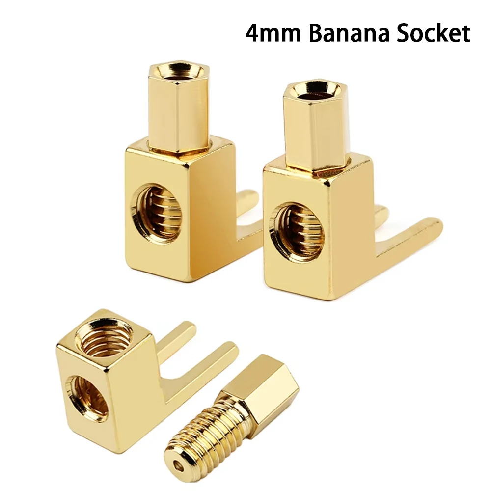 Gold Plated U Type Spade Connector Y Fork Terminal 4mm Banana Plug Socket Adapter HIFI Audio Screw Welding-free Wire for Speaker