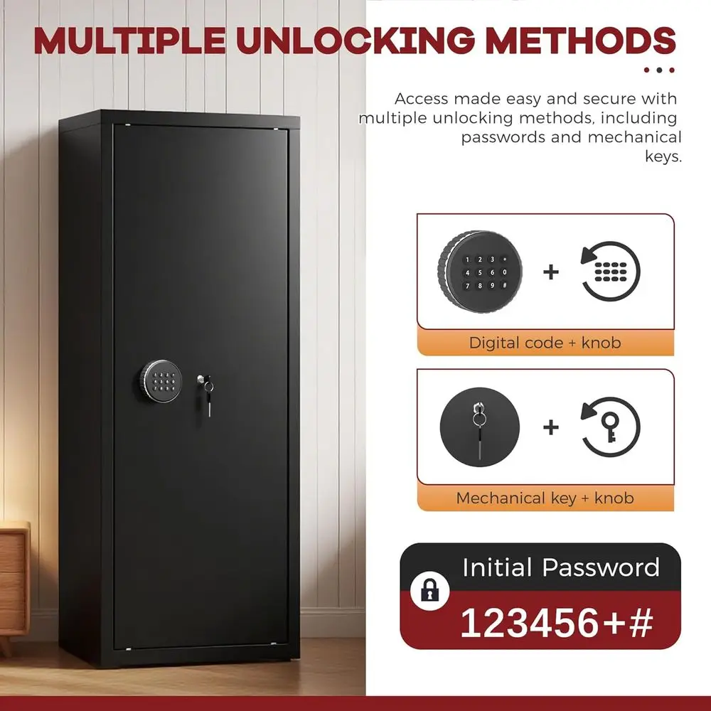 Fireproof Rifle and Pistol Safe with Digital Lock, Adjustable Shelves, and Handgun Pockets for Home Security