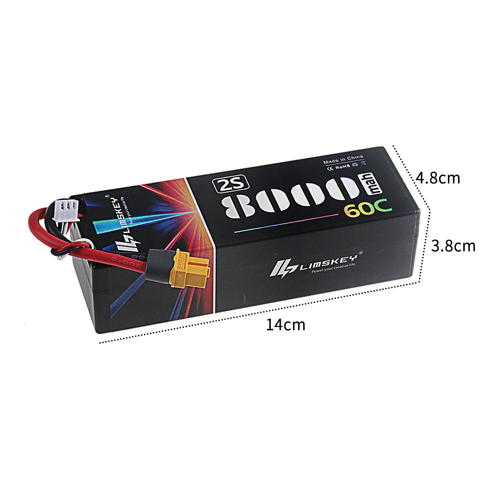 1Pcs 2S 7.4V 8000mAh 60C Lipo Battery With Deans T / XT60 Connector for 1/8 1/10 RC Car Truck Tank RC Airplane Racing Parts