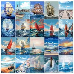 SDOYUNO Modern Painting By Number Seascape Sailboat Drawing On Canvas HandPainted Art Coloring By Numbers For Adults Home Decor