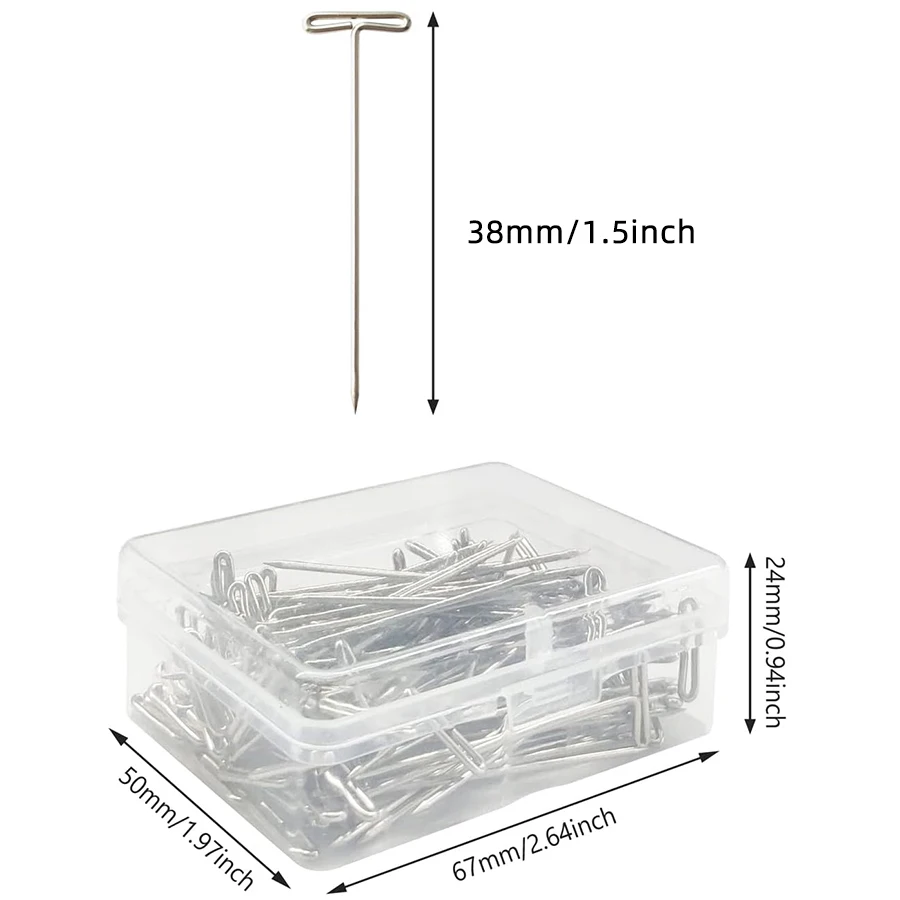 50/100/200Pcs 38MM T Pin Needles Wig Making T Pins for Blocking Knitting T-Pins Stainless Steel image 2