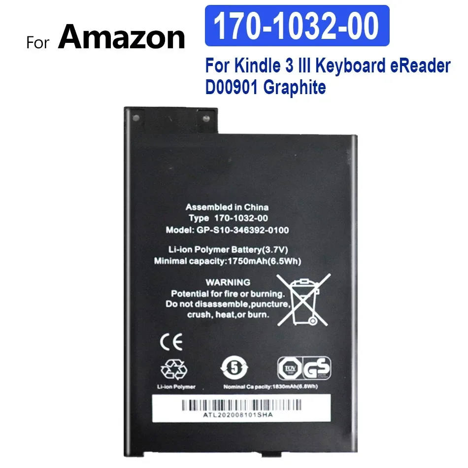 Replacement Battery 1900mAh for Amazon Kindle 10th Basic 10th Generation Touch 2019 3 III Keyboard eReader D00901 Graphite