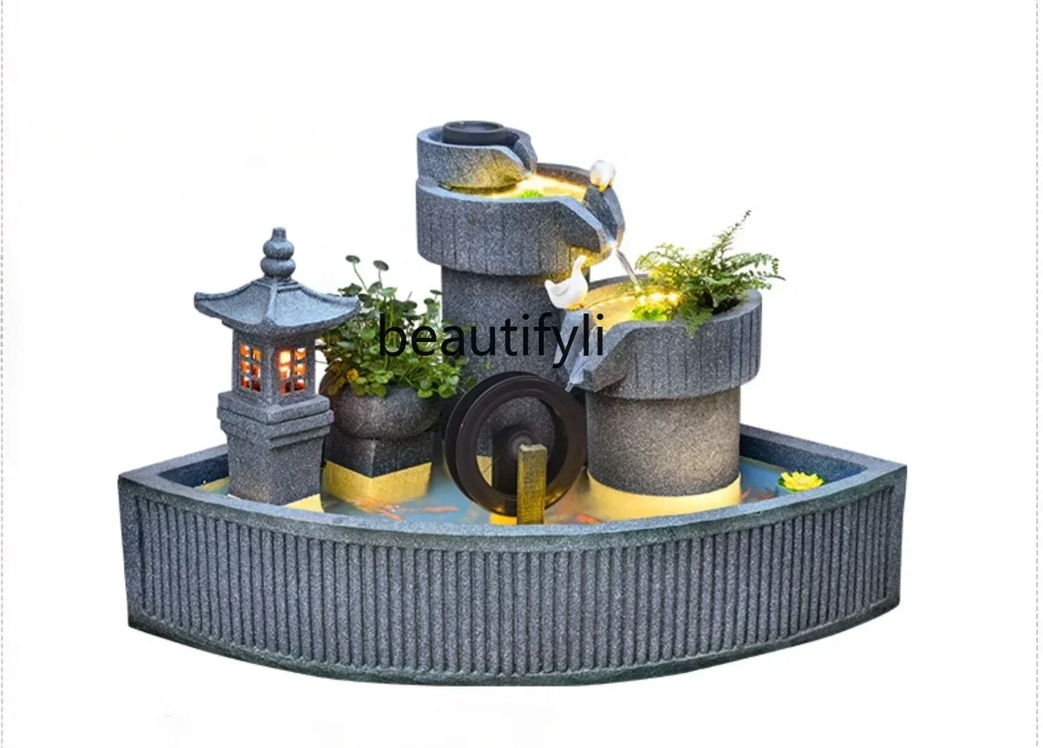 

A Pastoral flowing water floor ornament garden courtyard villa balcony layout landscaping decoration water wheel circulation