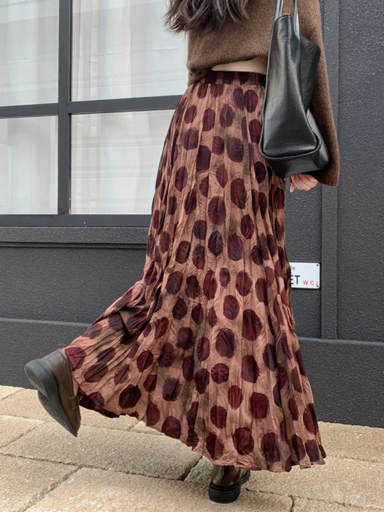 Smthma 2025 novo outono boêmio midi saia feminina praia saia longa retro dot flor férias doce menina saia