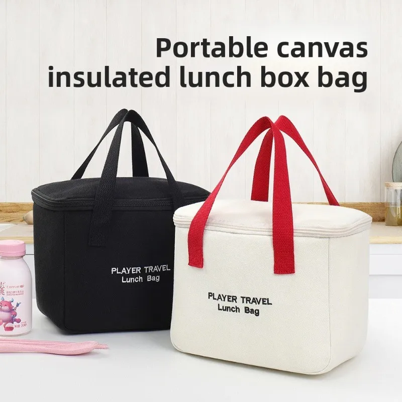 Canvas Material Handheld Lunch Box Aluminum Foil Thickened Insulated Bag For School Student Office Worker