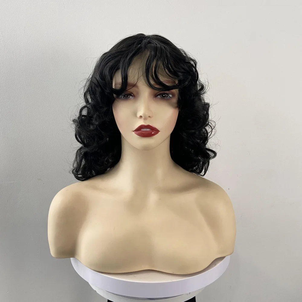 Easy To Wear Daily Black Medium Long Curly Hair Wig For Women, Realistic Hair Stitching, Natural Headband Cover