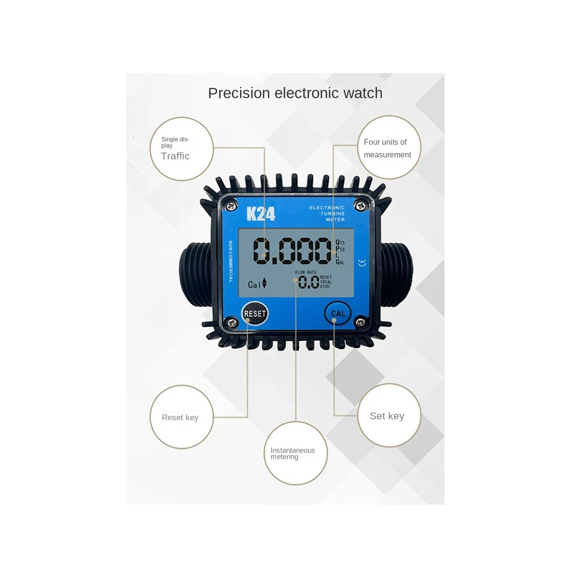 LCD Fuel Flow Meter K24 for Turbine Digital Die-Sel Fuel Flowmeter Favorable Liquid Water Flow Measuring Tools