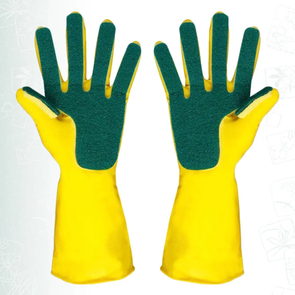 

1Pair Cleaning Gloves Latex Dishwashing Gloves with Scouring Pads Kitchen Nonslip Housework Hand Protection for Car Washing