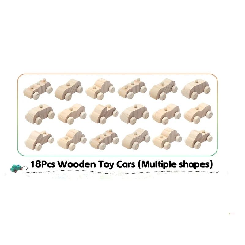 18 Pack DIY Wood Car Toys Unfinished Wooden Cars To Paint Wooden Craft Cars For Home Activities Craft Projects Family Durable