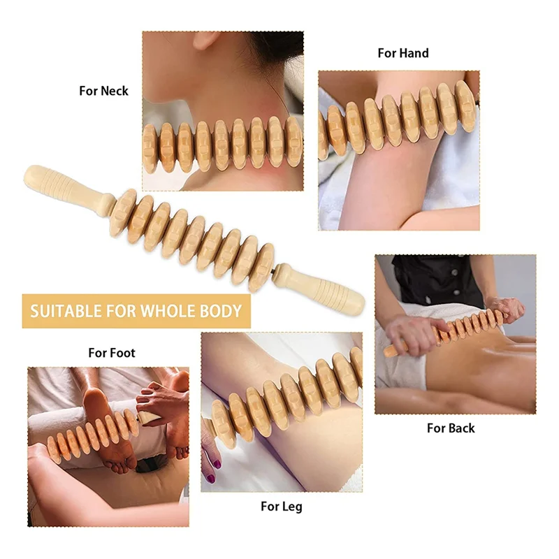 A80I12 Rollers Wooden Massager Curved Exercise Roller Sticks Full Body Wood Therapy Massage Tools Muscle Pain Release