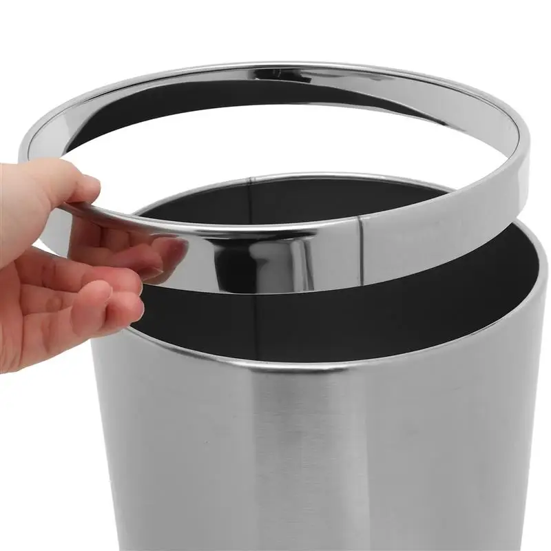 Round Stainless Steel Trash Can for Bathroom and Kitchen Durable Garbage Container with Large Capacity and Simple Design