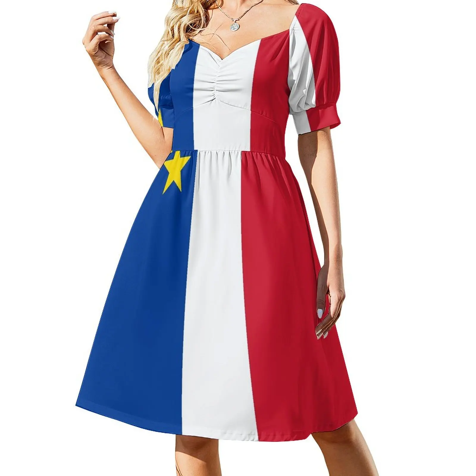 

Acadie Acadia Flag blue white red North American New Brunswick Acadian French Canada HD Short Sleeved Dress dresses summer Dress