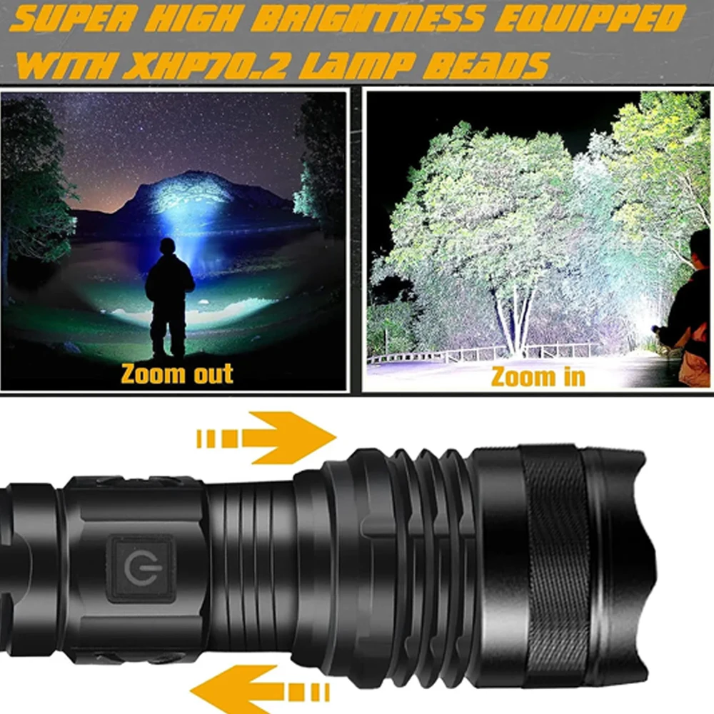 Powerful LED Flashlight 5 Modes USB Rechargeable Zoomable Tactical Torch Lantern 26650 Battery Camping Outdoor Emergency Light