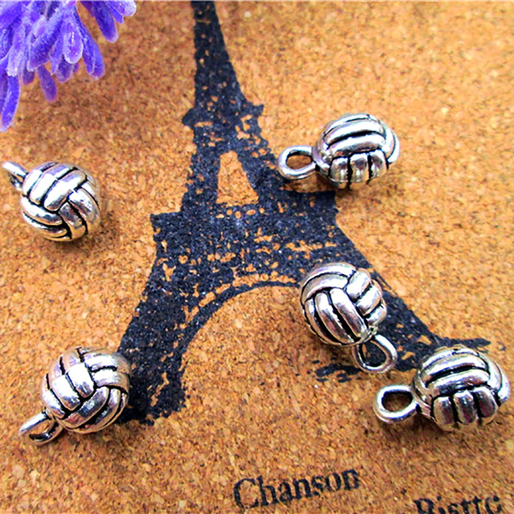 Colección de pelotas, voleibol, béisbol, baloncesto, fútbol, tenis, dijes, plata tibetana antigua, abalorio DIY