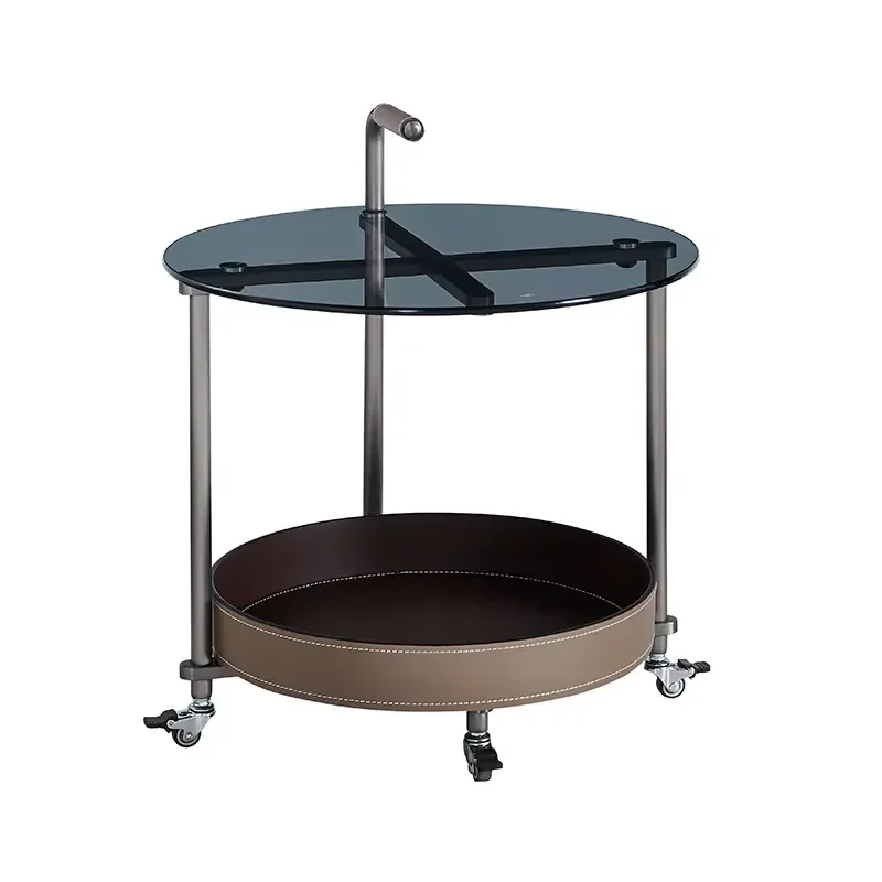 Modern New Tempered Glass Table Top Metal Legs Small Coffee Table | Push Pull With Roller Round Trolley Small Coffee Table