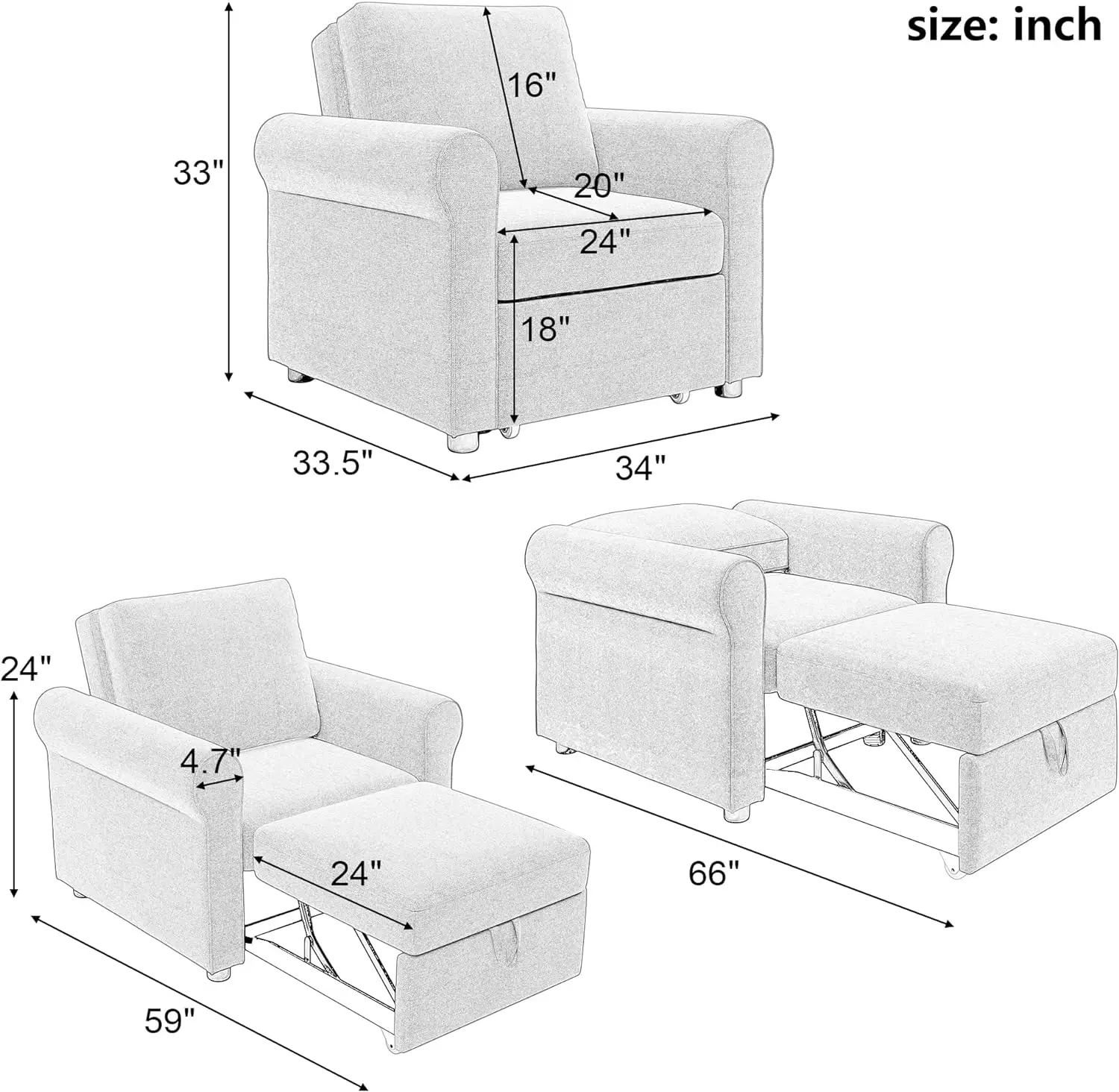 Sofá com cama-cama, Sofá-cama, 3 em 1