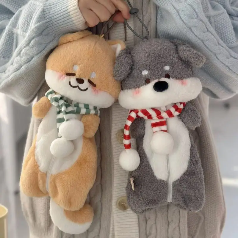 

Милый мультяшный плюшевый пенал-шарф в виде маленькой собачки, кавайная плюшевая сумка-игрушка в виде животного, многофункциональная вместительная сумка для канцелярских принадлежностей