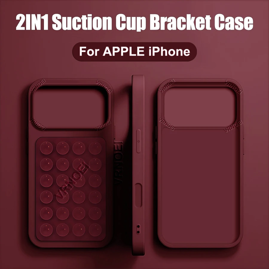 

Upgrade 2IN1 Suction Cup Bracket Phone Case For iPhone 16 15 11 12 13 14 17 Pro Max Plus AIR Cases Shockproof Cover Accessories