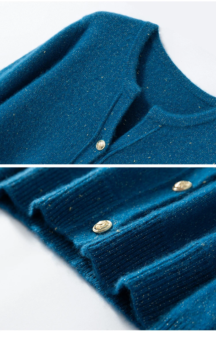 Sweter damski TLOML ze 100% kaszmiru, kołnierz w kształcie nożyczek, kardigan z motywem złotych fasolek, jesienno-zimowy, wysokiej jakości kaszmirowy płaszcz dzianinowy, codzienne topy.