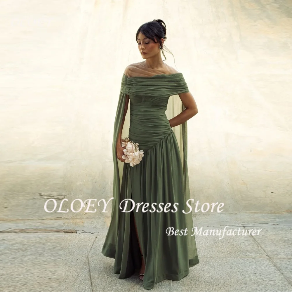 OLOEY A-Linie Schulterfrei Ball Abendkleider Split Maxi Partykleid Chiffon Nacht Cocktail Ballkleider Maßgeschneidert