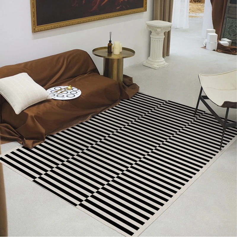 Simple Style Bedroom Black White Striped Decoration Rug Antiskid Soft Large Living Room Carpet Easy Cleaning Coffee Tables Mat