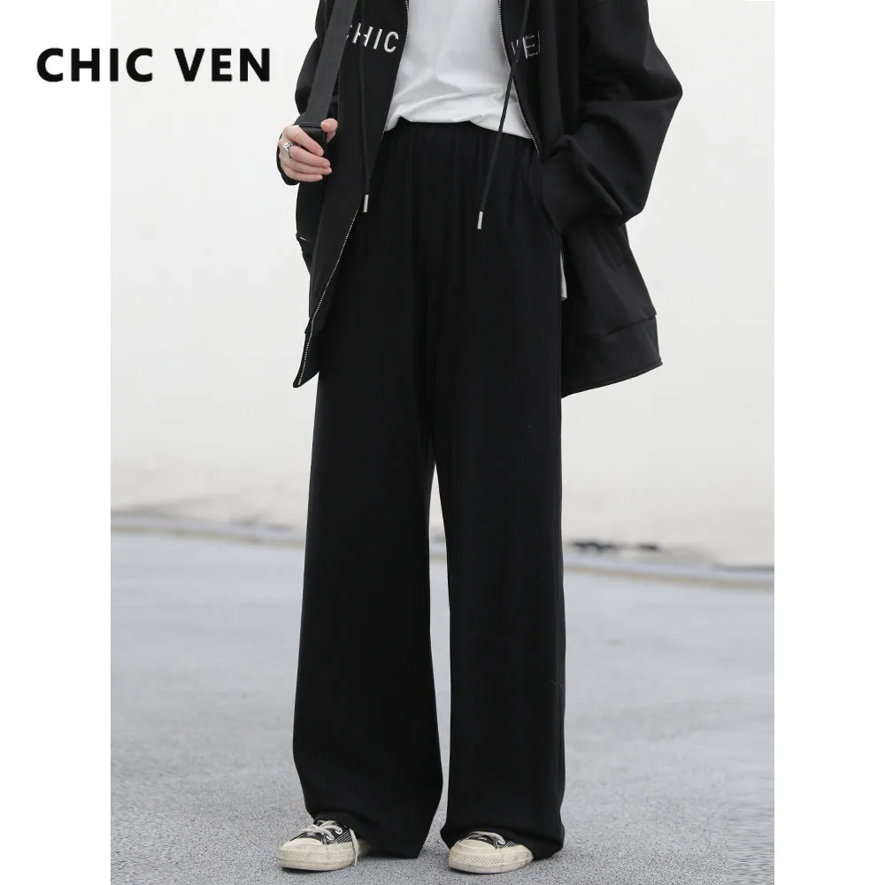 CHIC VEN Women Pants Elastic Waist Soft  Floor Mop Pant Straight Casual Woman Trousers Girl Sport Clothing Autumn Spring 2023