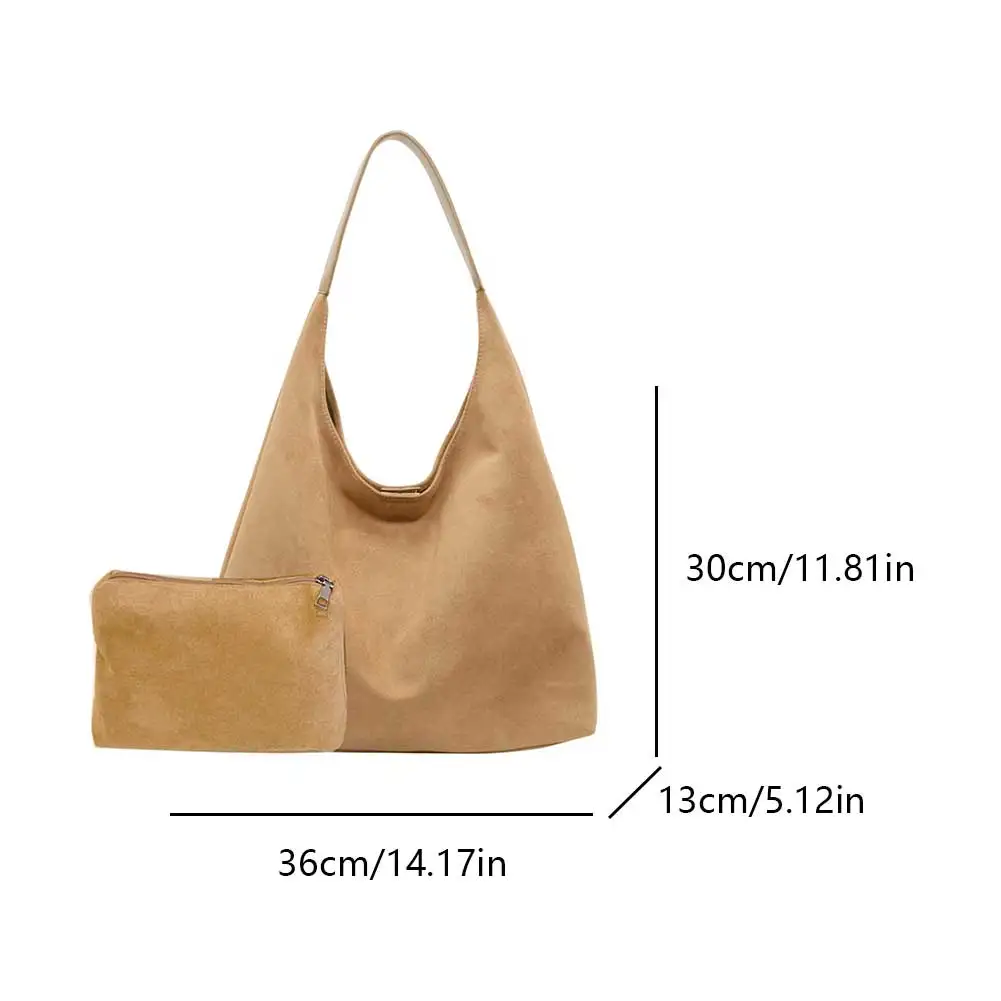 Autumn and Winter Vintage Women Bag Large Capacity Suede Shoulder Bag Casual Commuter Bag Retro Handbags with Pocket Hobo Bag