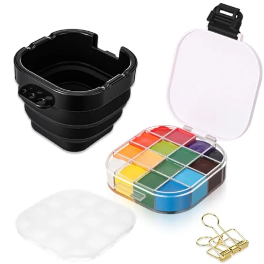 

Airtight Acrylic Paint Palette with Lid 16 Well Storage Box Tray Paint Storage Container Saver with Fixing Clips Collapsible Br