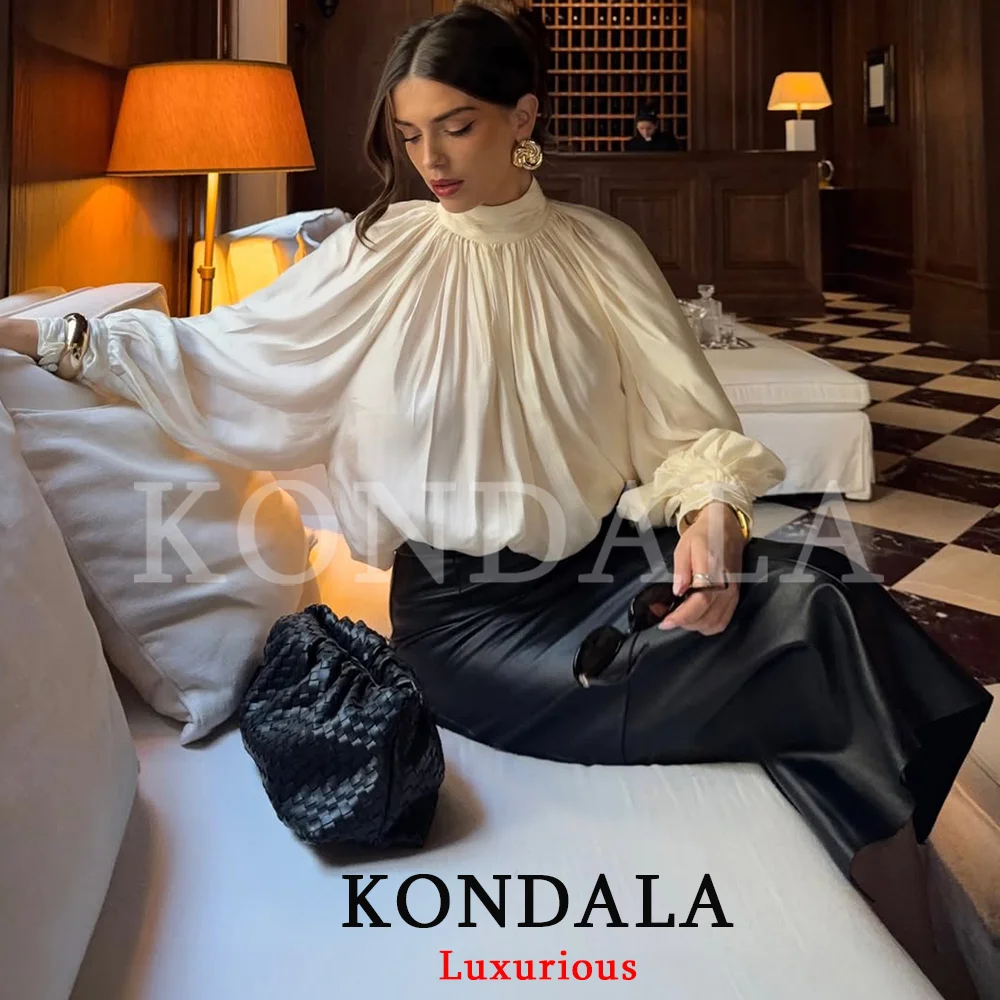 KONDALA Lässige Chic Satin Damenblusen mit langen Laternenärmeln, lockere Hemden, Mode Frühling/Sommer 2026, elegante Damen-Urlaubstopps