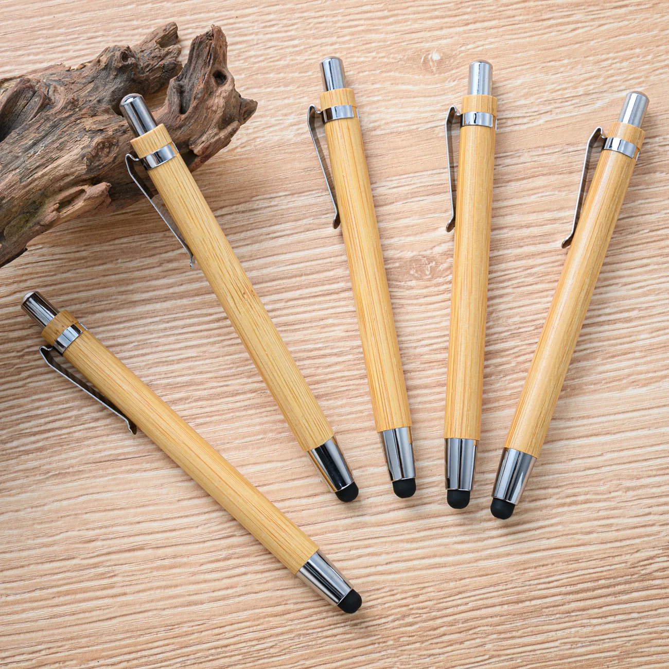 50/100PCS  Creative Bamboo Ballpoint Pen Office Stationery Gift Pen Laser Touchscreen Press Bamboo Pen