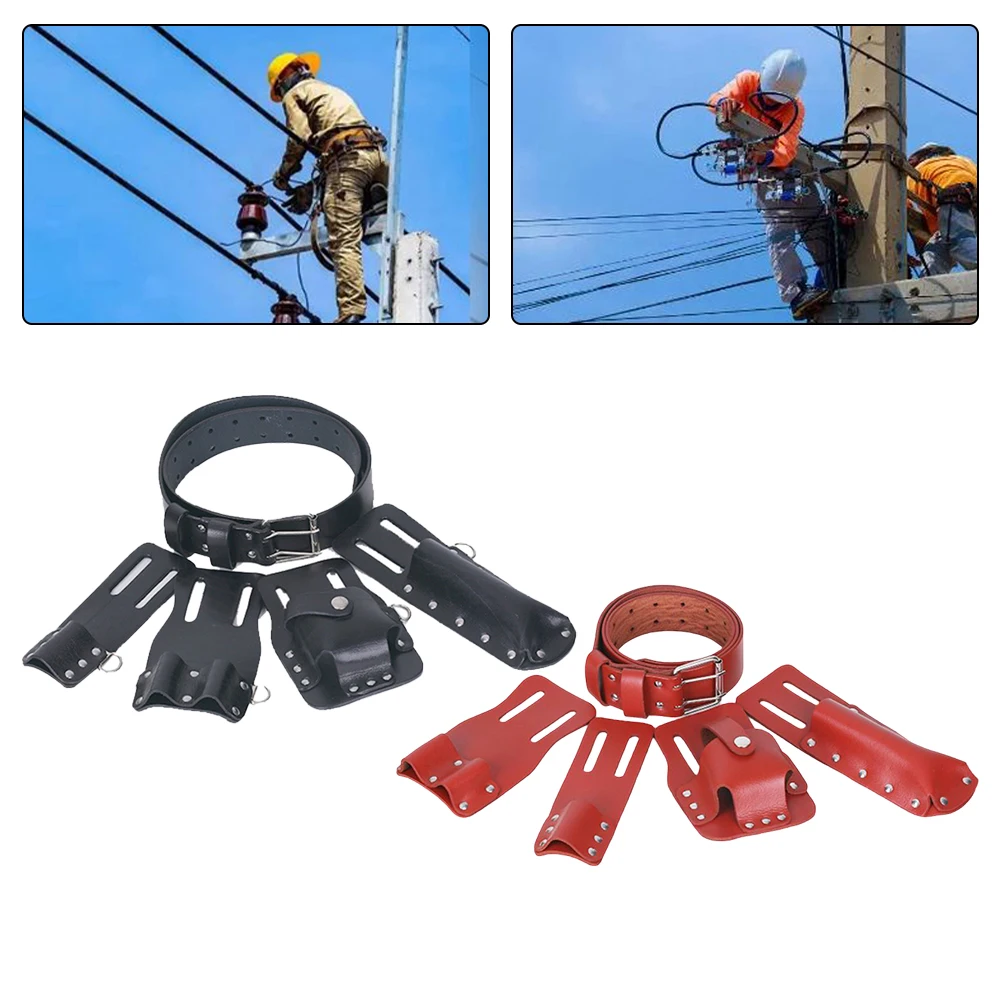 

5 in 1 Leather Tool Pouch with Movable Holders for Spanners and Hammers Ergonomic Design for Comfort and Efficiency