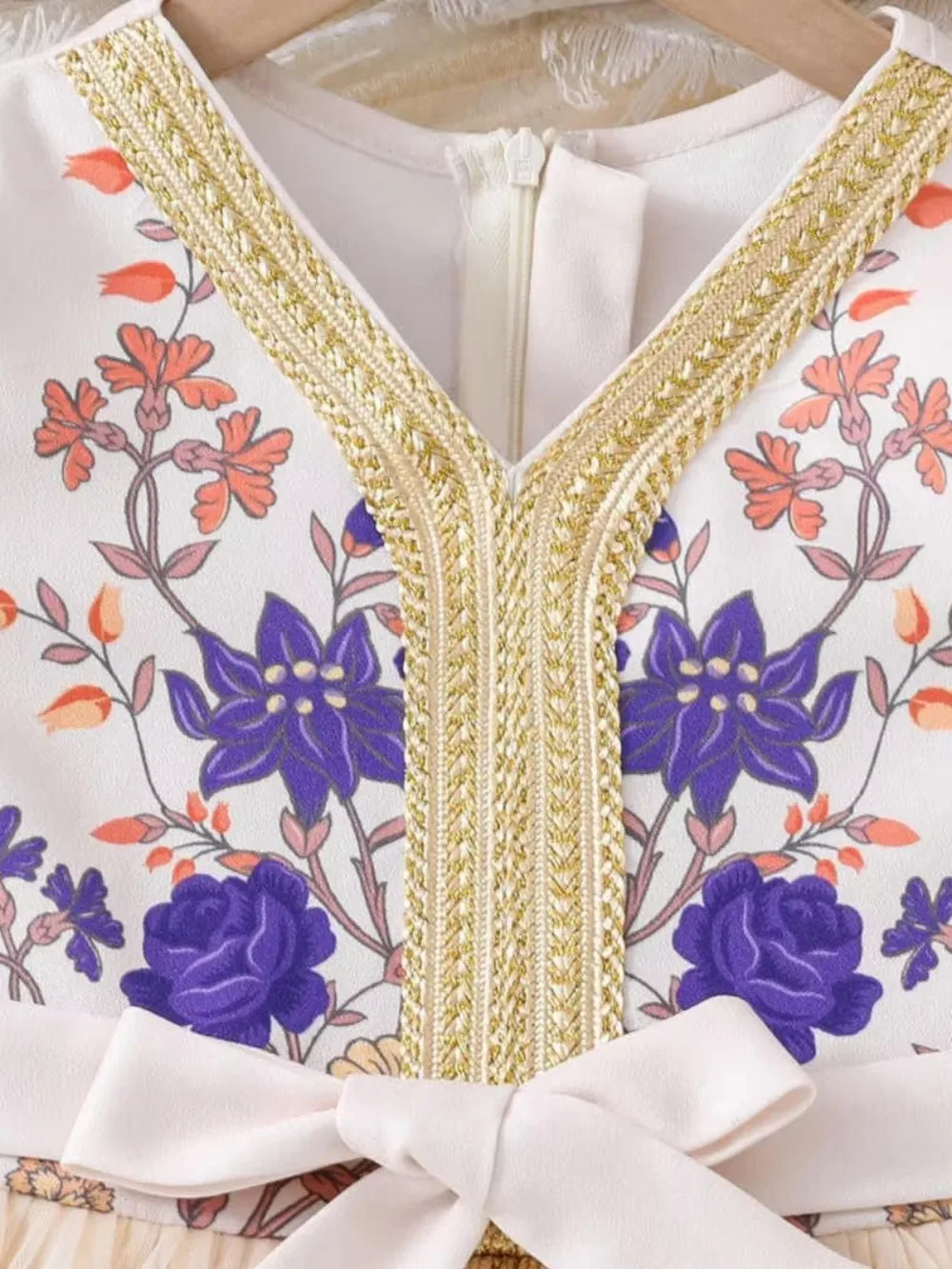 Muslim Kids Girls Abaya Party Dress Flower Print Long Robe Sashes Eid Ramadan Islam Dubai Kaftan 2025 Children Vestidos Jalabiya