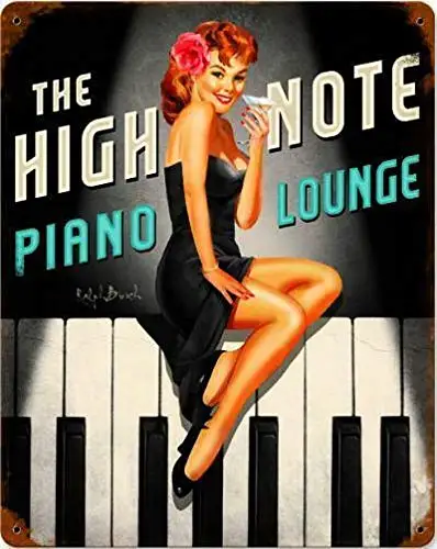 Vintage High Note Piano Lounge Pin Up Girl Sexy Girl Man Cave Metal Tin Sign Home Bar Kitchen Restaurant Wall Deocr Plaque Signs
