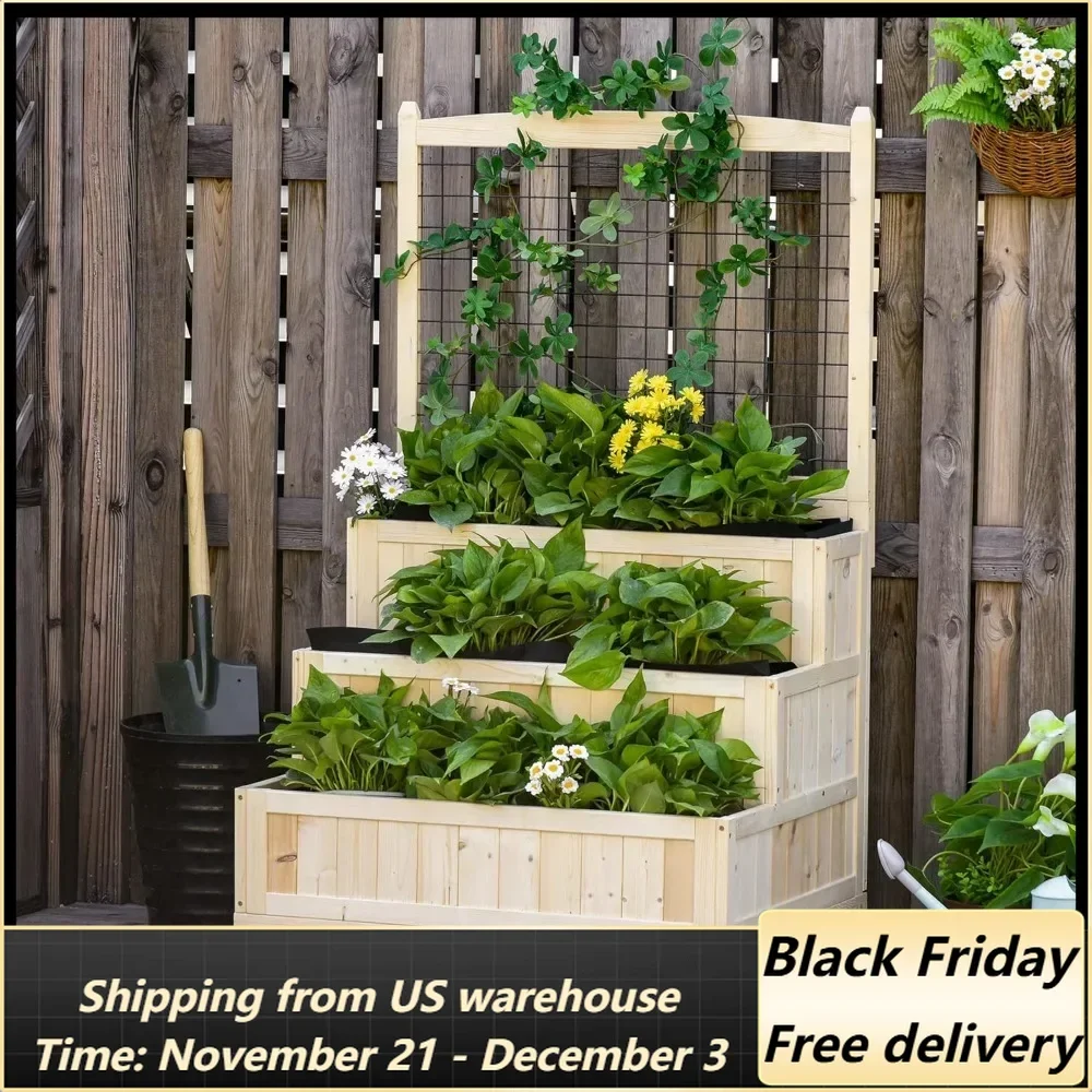 3-Tiers Raised Garden Bed with Trellis, 53