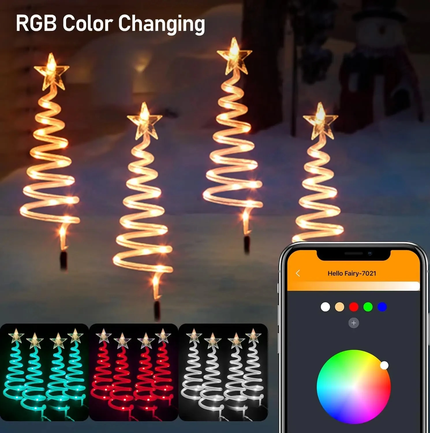 

LED RGB Spiral Christmas Tree Lights Smart APP Remote Control Landscape Stake Lights for Garden Xmas Party Outdoor Decoration