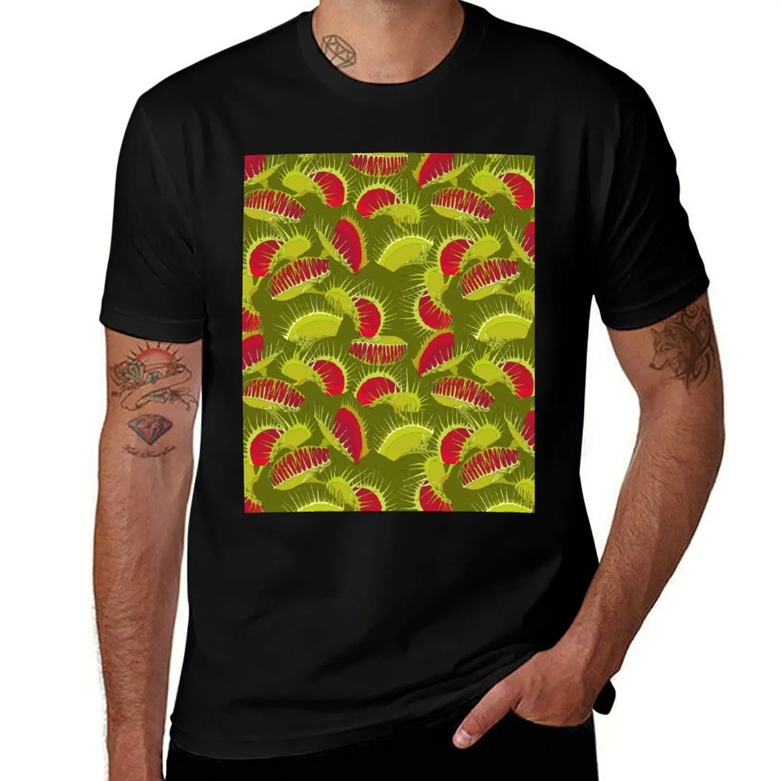 Venus Flytrap or Dionaea muscipula. T-Shirt vintage graphic tee hippie clothes tops mens white t shirts