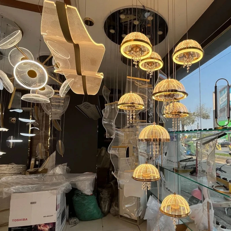 Customizable Modern Luxury Jellyfish Led Pendant Lights Staircase Chandelier for Duplex Villa Loft High Living Room