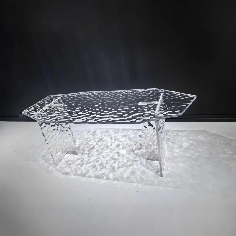 Transparent acrylic water ripple dining table new material art tea table living room table can be customized color