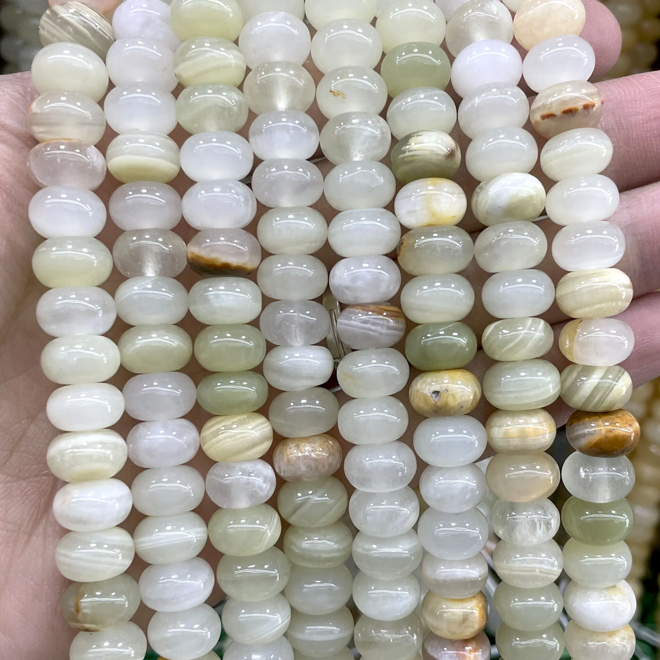 5X8MM 6X10MM Natural Stone Yellow Jade Chalcedony Flat Rondelle Loose Space Beads For Jewelry Making Diy Bracelet Accessories