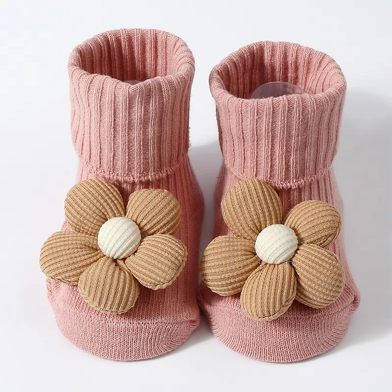 

1 Pair Baby Socks with Flower, Soft Cotton Cute Mid Socks for Infants Girls, Fashion Anti-Slip Newborn Baby Socks 0-12 Months