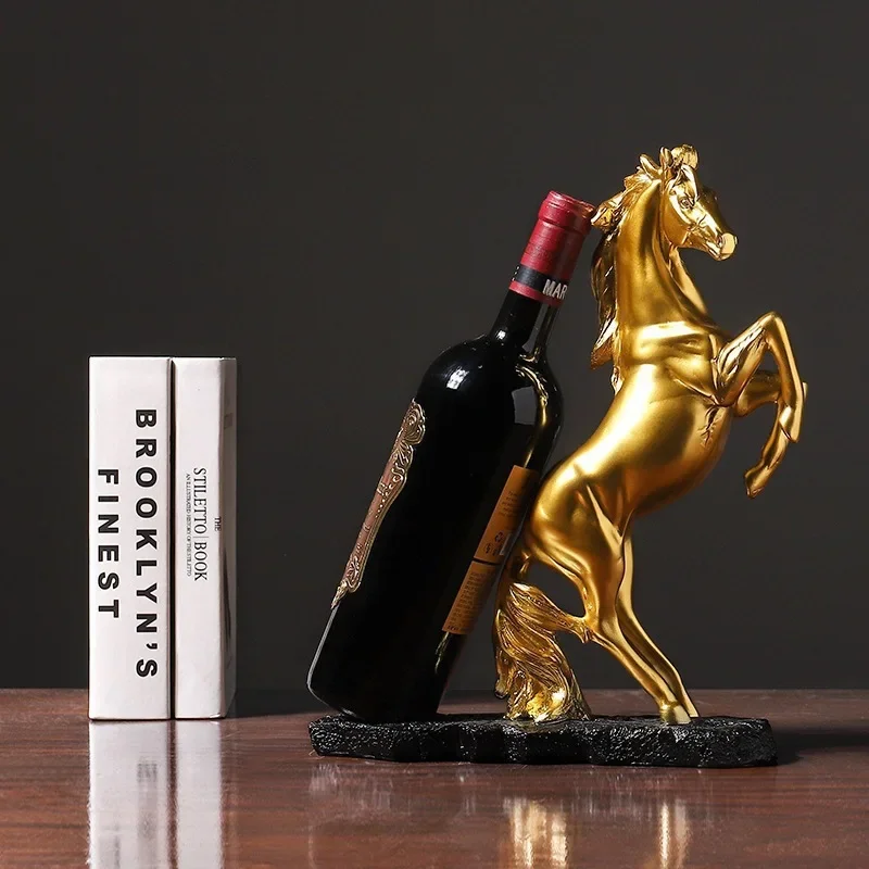 [MGT] Abstract Golden Horse Red Wine Rack Ornamental Creative Sculpture Wine Rack Barware Decor Craft Accessories Supplies