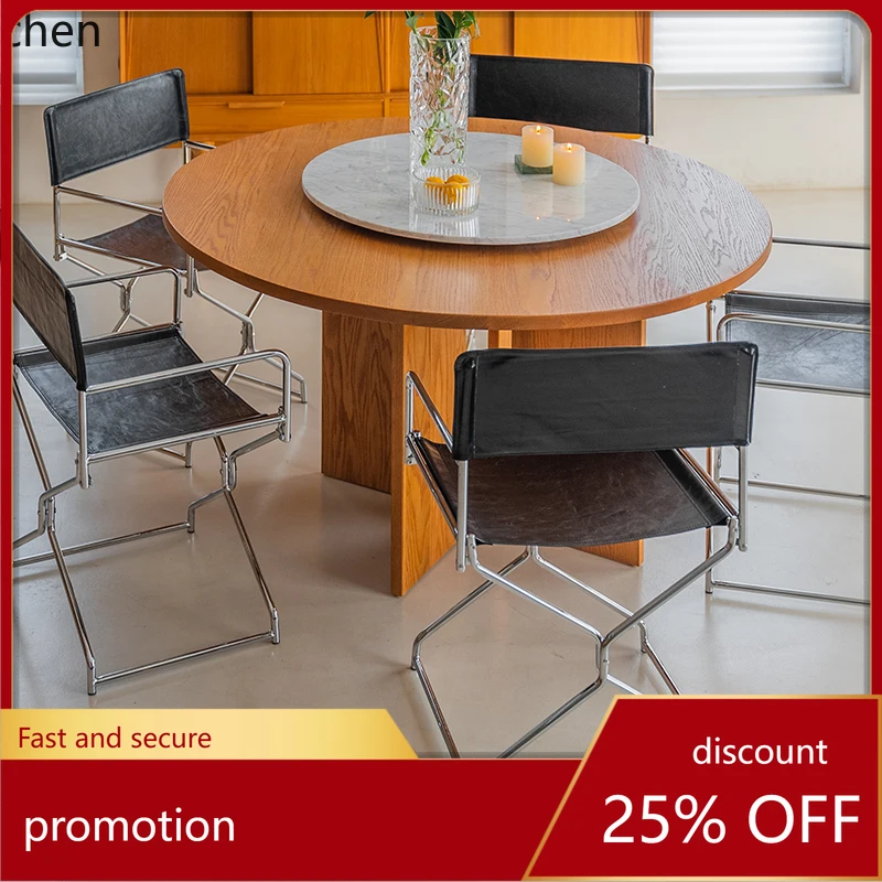 

HXL creates space oil wax skin folding dining chair stainless steel minimalist wind does not occupy space small apartment back