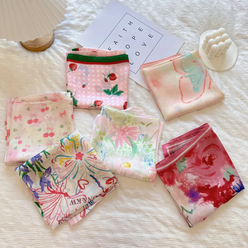Retro Headscarf Silk Scarf Summer Thin Small Square Towel Ribbon Headband Ins Headscarf Fashion All-Matching Female Cotton Towel