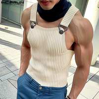 2024 Men's Tank Tops Solid Color Knitted Sleeveless Button Streetwear Casual Vests Summer Fitness Fashion Men Clothing INCERUN