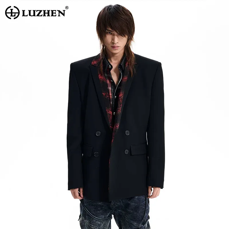 LUZHEN 2026 New Original Luxury Temperament Shoulder Pad Blazer Coat Men's Tie-dyed Pattern Collar Loose Elegant Clothes JY9337