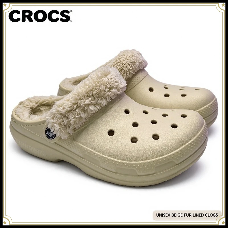 Crocs Winter Classic Star Fleece Shoelaces Hole Shoes Boys and Girls Versatile Non-slip Warm Cotton Wool Cool Slippers