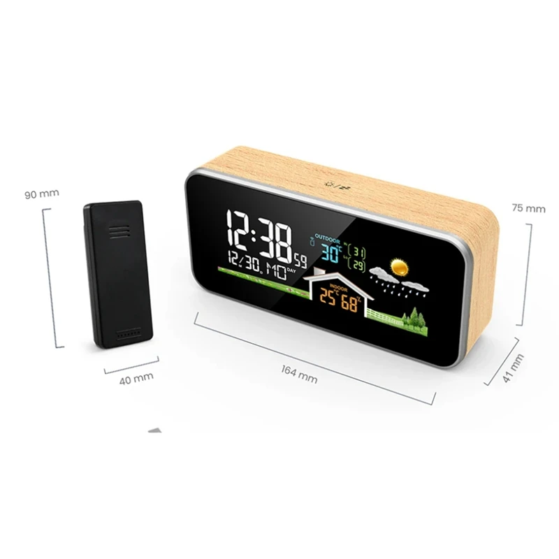 Wireless Weather Station Wooden Alarm Clock Home Desk Watch Digital Thermometer Humidity Temperature Wireless Sensor
