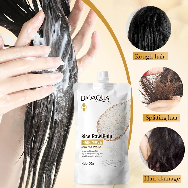 

BIOAOUA 500g Rice Puree Hair Mask Keratin Hair Restoring Hair Conditioner Treatment Restoring Care Hair Damaged Dry Cream B A4T0