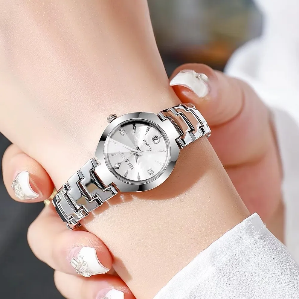 Jam Tangan Wanita Fungsi Kalender Jam Tangan Pasangan Tali Sederhana yang Dapat Disesuaikan Jam Tangan Kuarsa Sabuk Baja Jam Tangan Kuarsa Pria Wanita