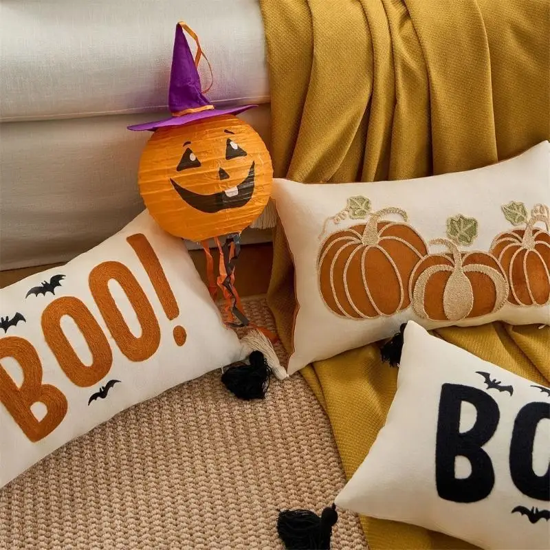 

Фестивальная вышитая наволочка с двусторонней застежкой, украшение на Хэллоуин, полиэстеровая ткань X3UC